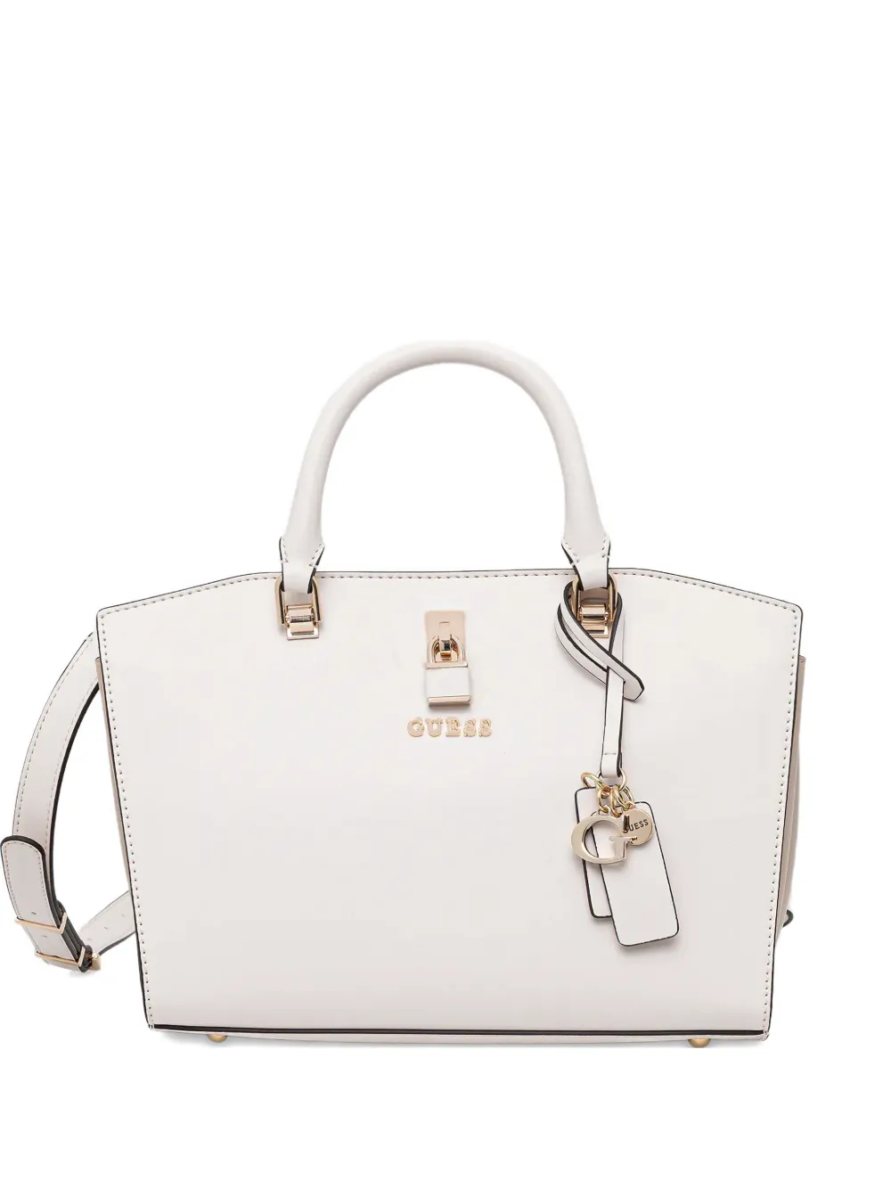 Guess Usa Queensland Padlock-detail Charm Tote Bag In White