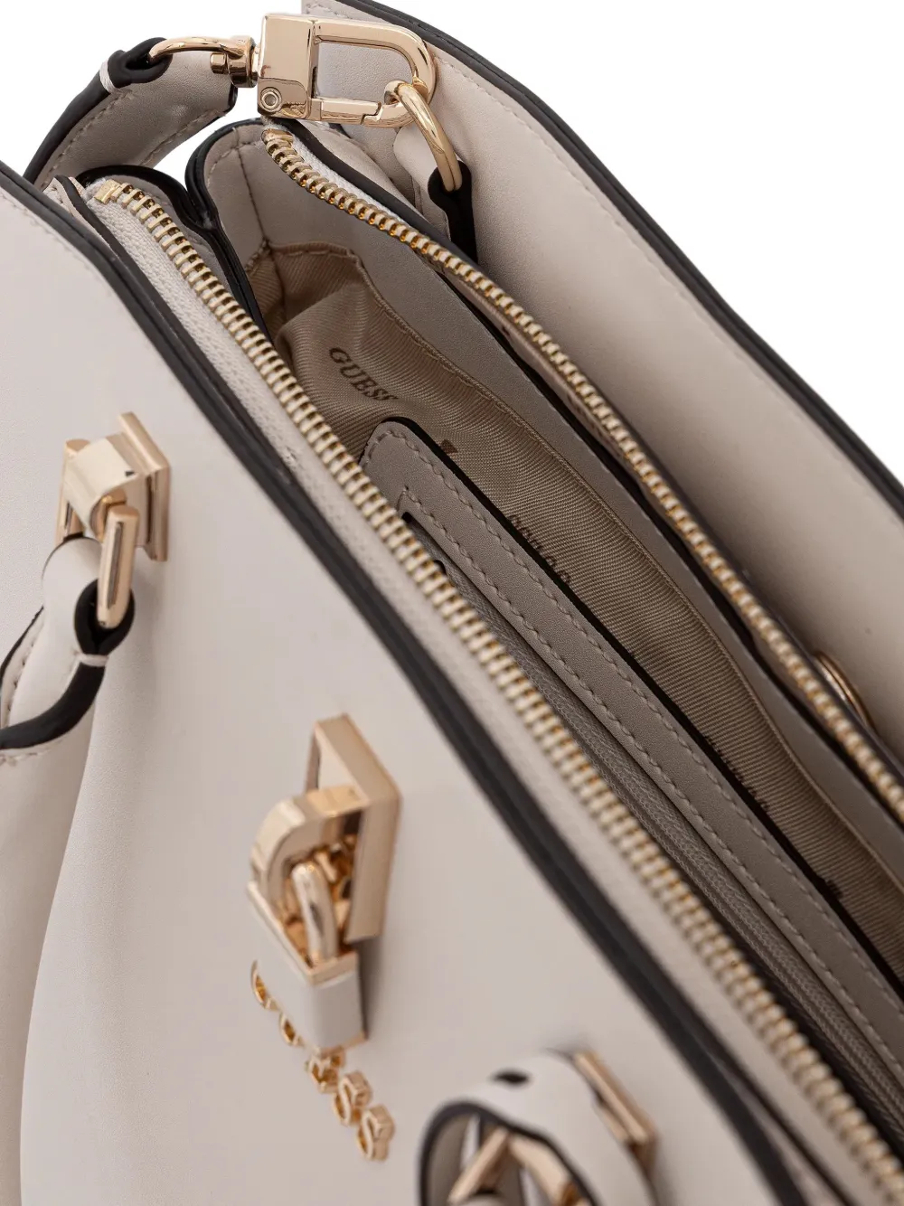 Guess Usa Queensland Padlock-detail Charm Tote Bag In White