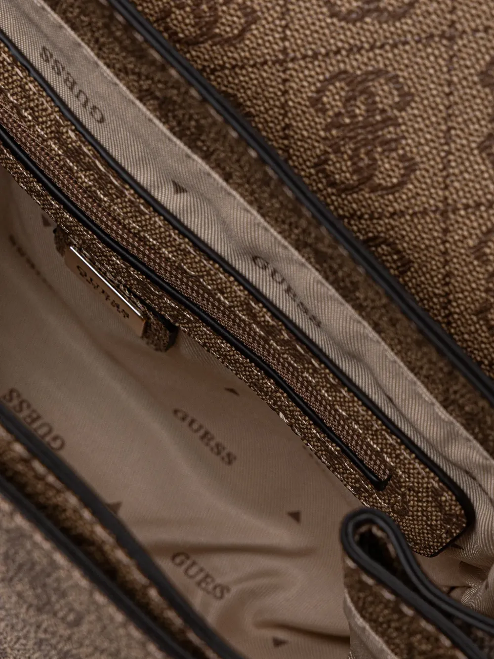 Guess Usa Monogram-pattern Chain Satchel Bag In Brown