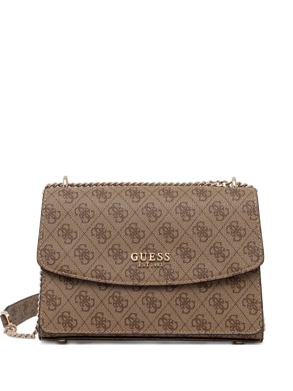 Guess Usa Monogram-pattern Chain Satchel Bag In Brown