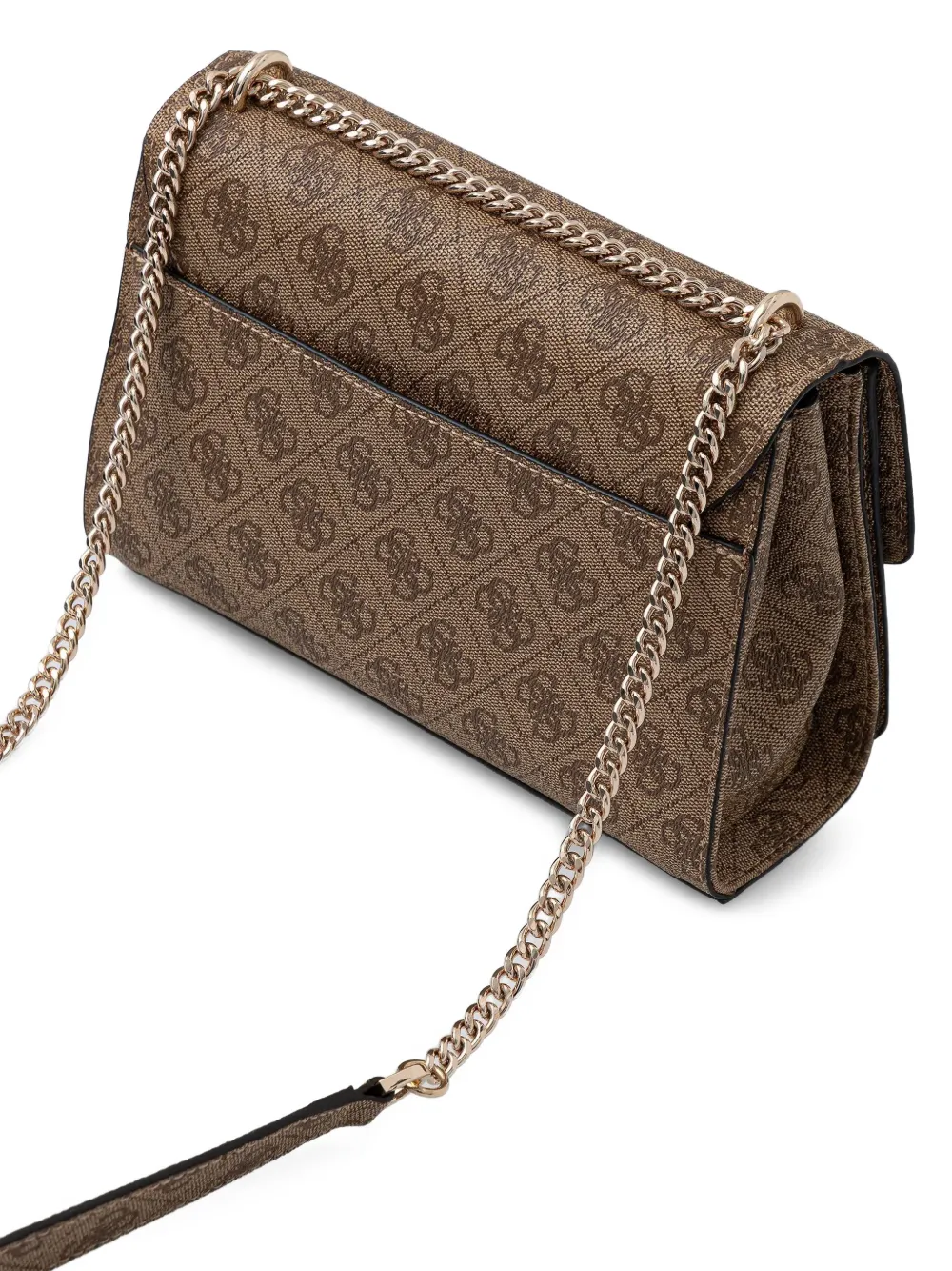 Guess Usa Monogram-pattern Chain Satchel Bag In Brown