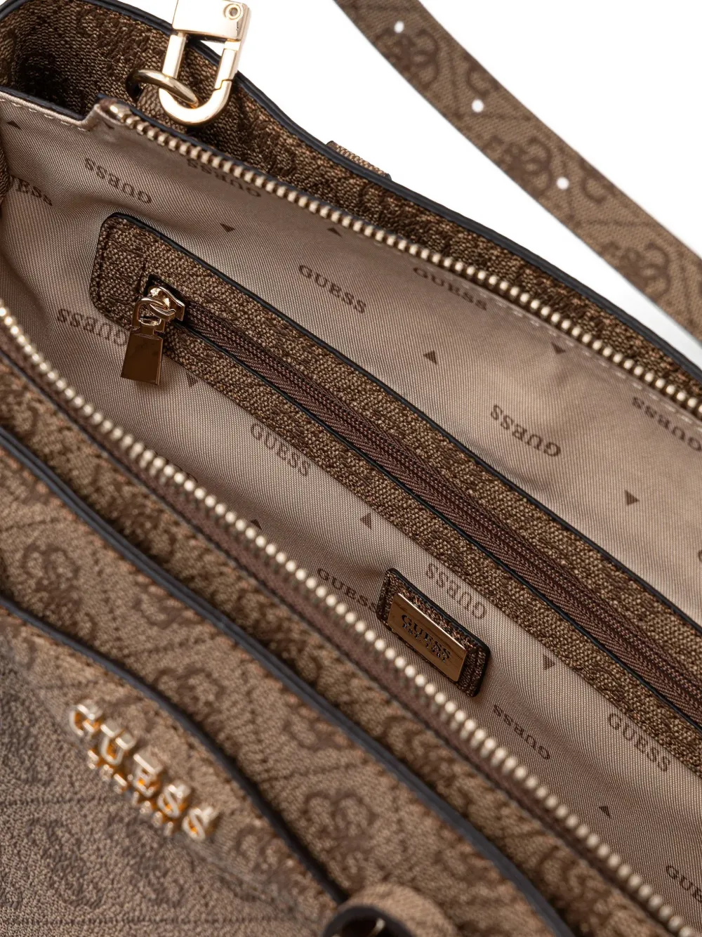 Guess Usa Monogram Padlock Tote Bag In Neutral