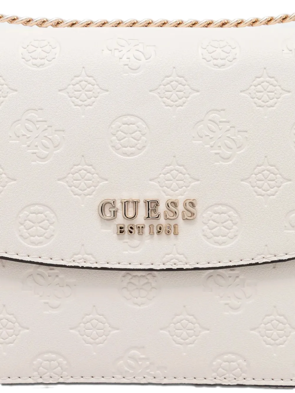 Guess Usa Embossed Chain Satchel In White