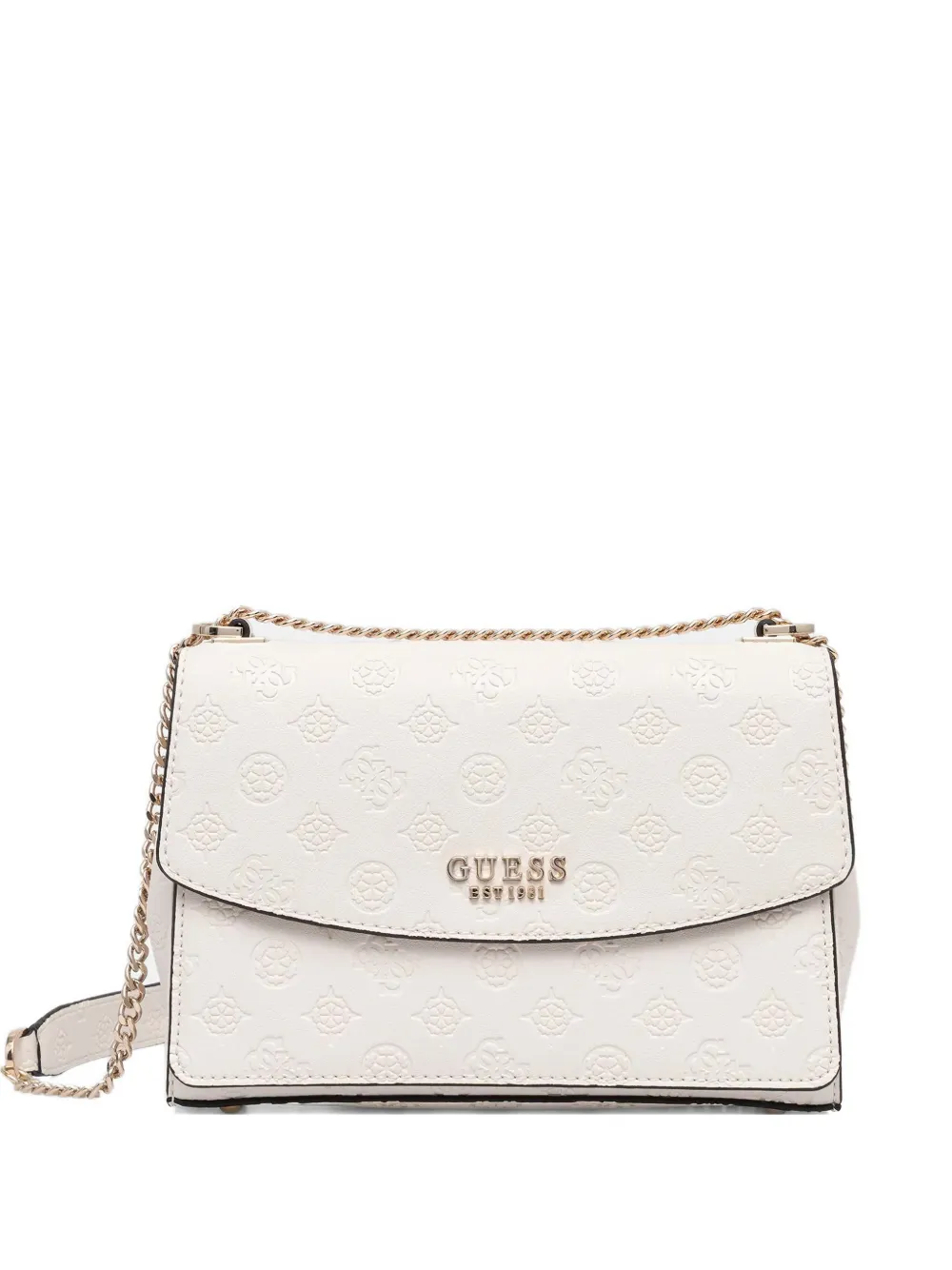 Guess Usa Embossed Chain Satchel In White