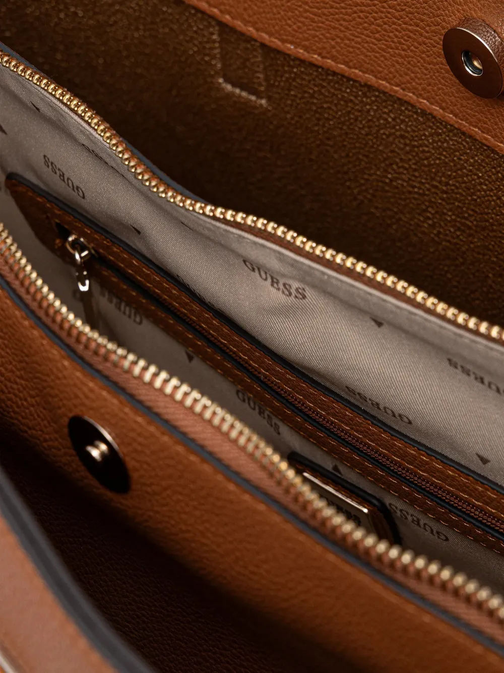 Guess Usa Triangle-logo Charm Shoulder Bag In Brown