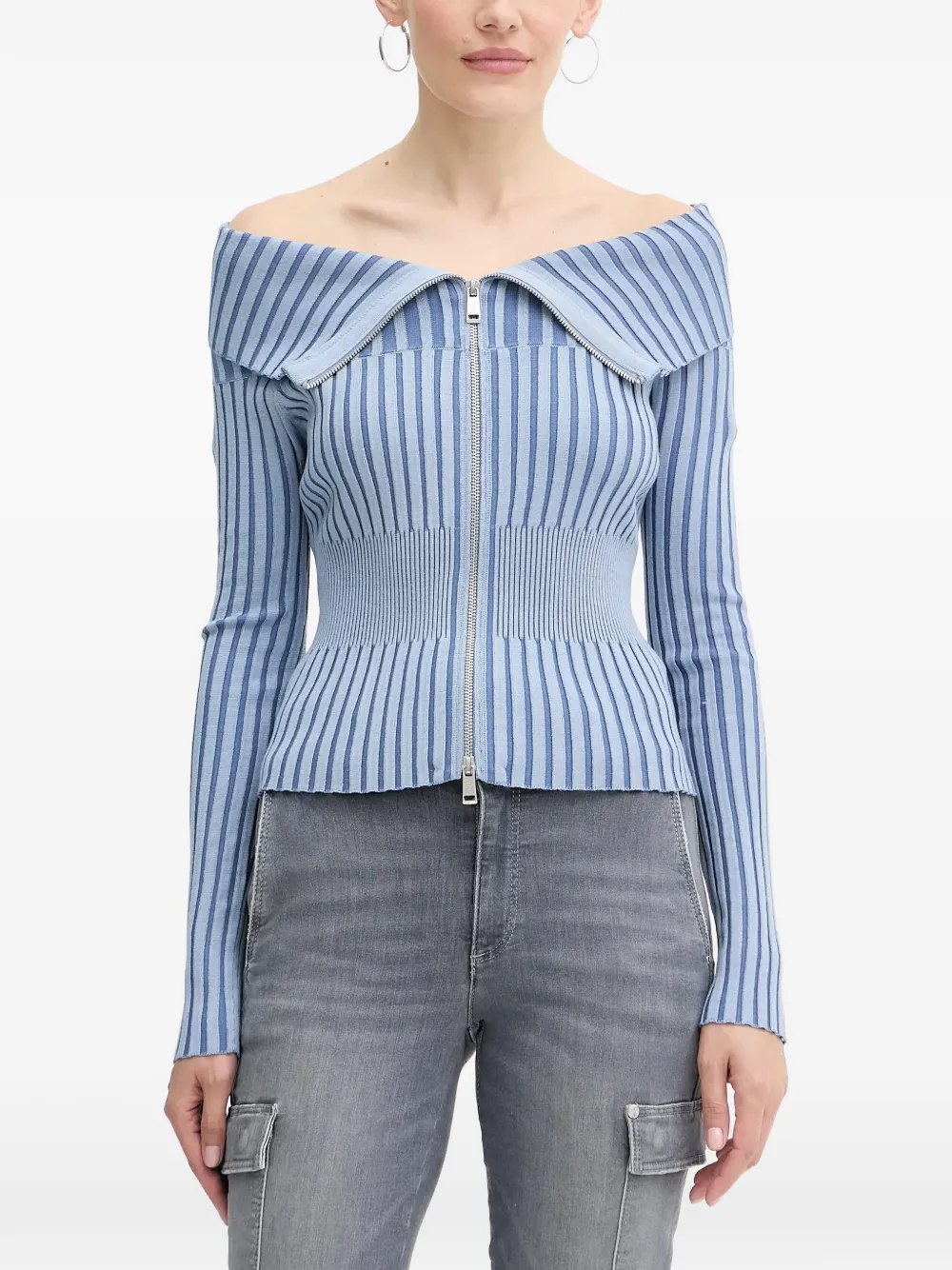GUESS USA striped zip-up sweater - Blu