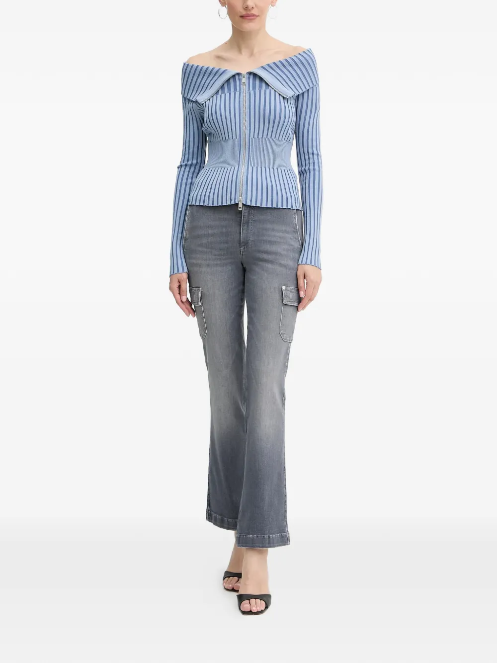 GUESS USA Gestreepte trui met rits Blauw
