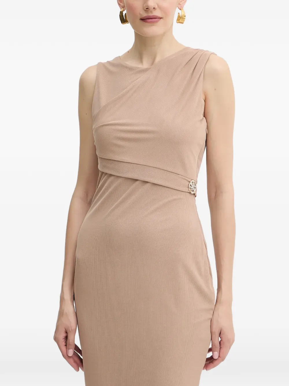 Guess Usa Draped Embellished Midi Dress In Brown