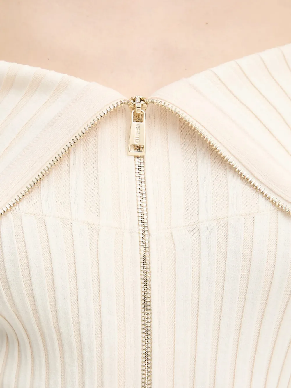 Guess Usa Off-shoulder Zip Mini Dress In Neutral