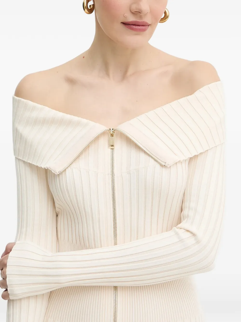 Guess Usa Off-shoulder Zip Mini Dress In Neutral