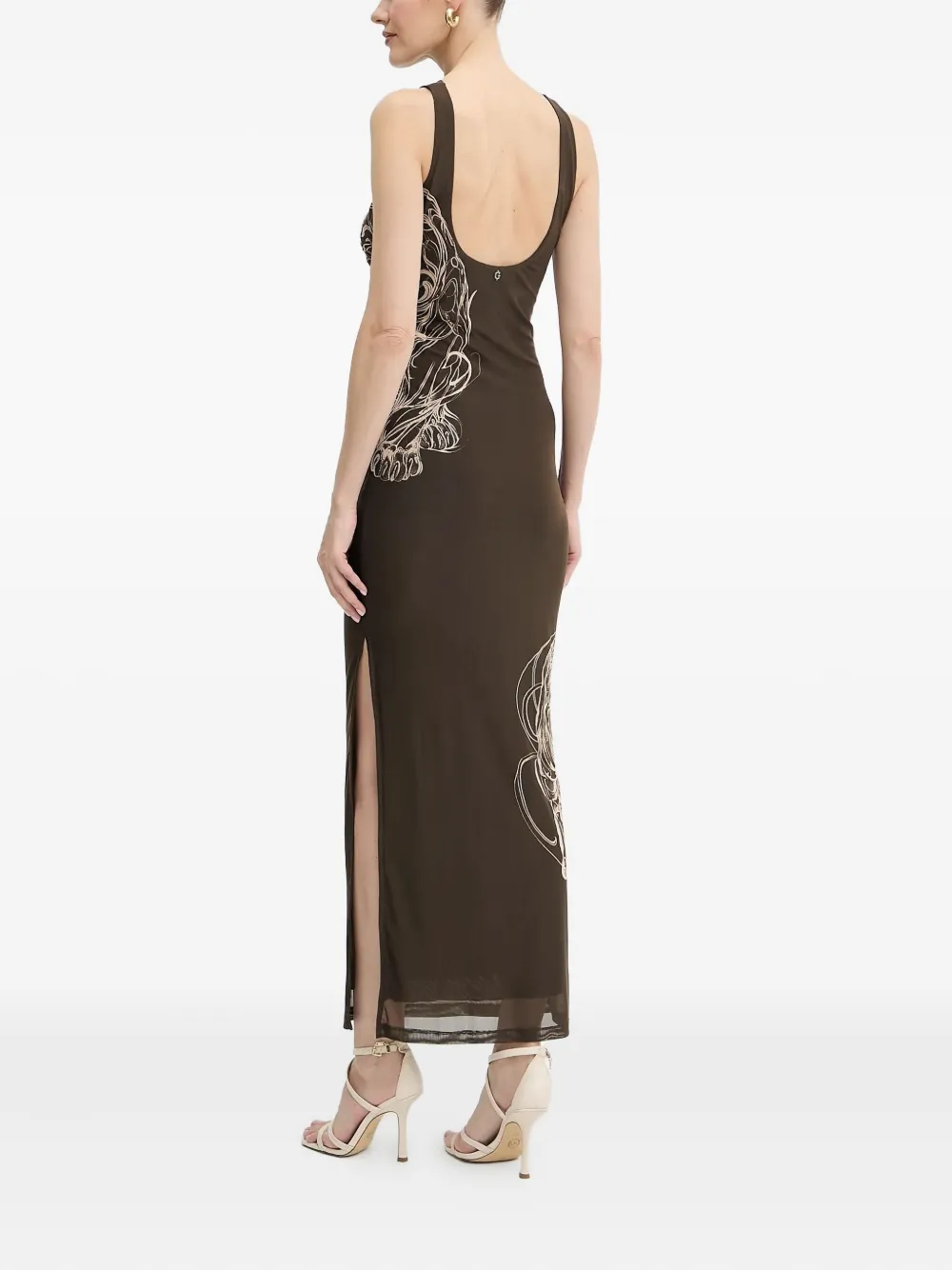 Guess Usa Panther-print Side-split Maxi Dress In Brown