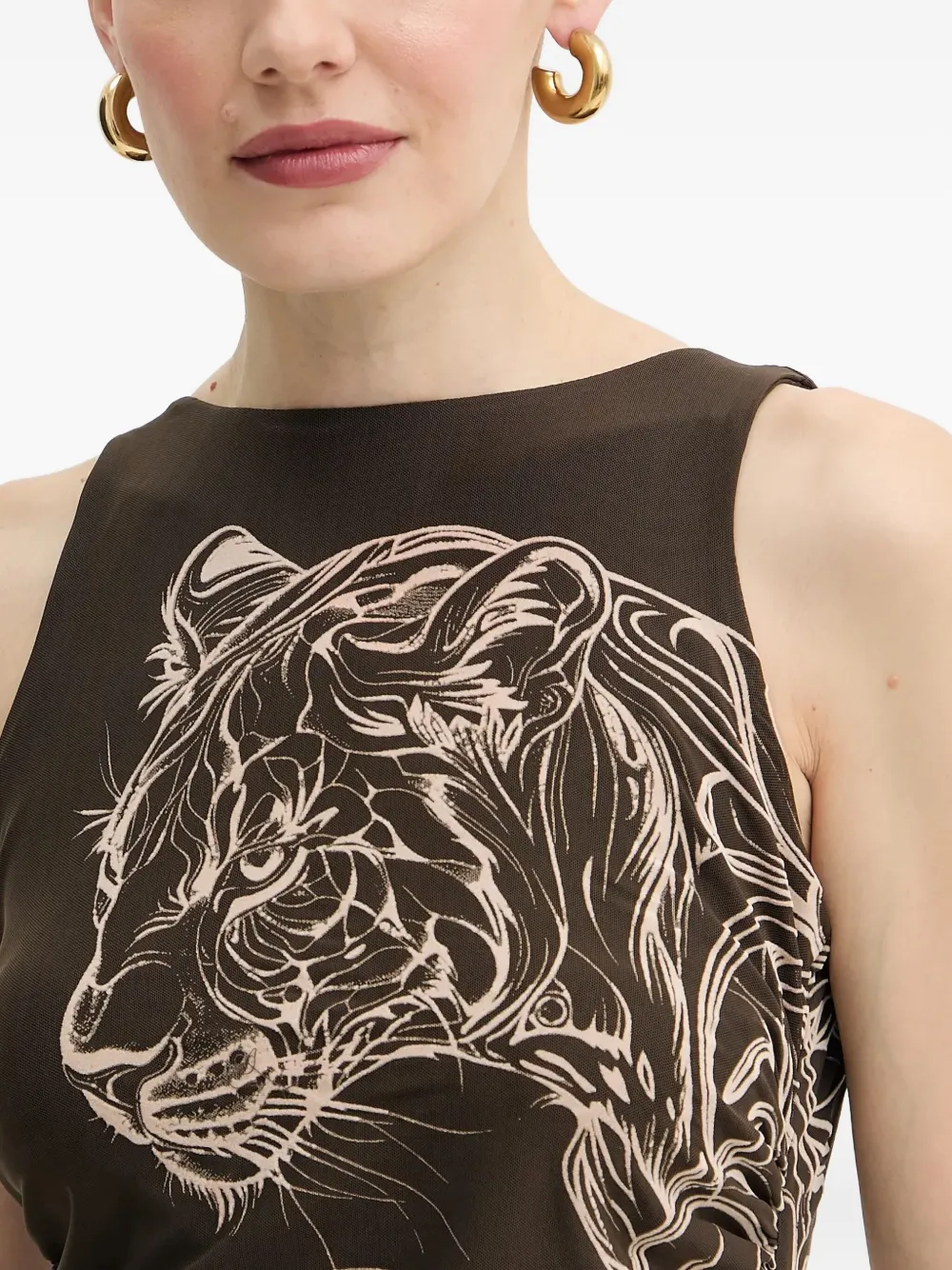 Guess Usa Panther-print Side-split Maxi Dress In Brown