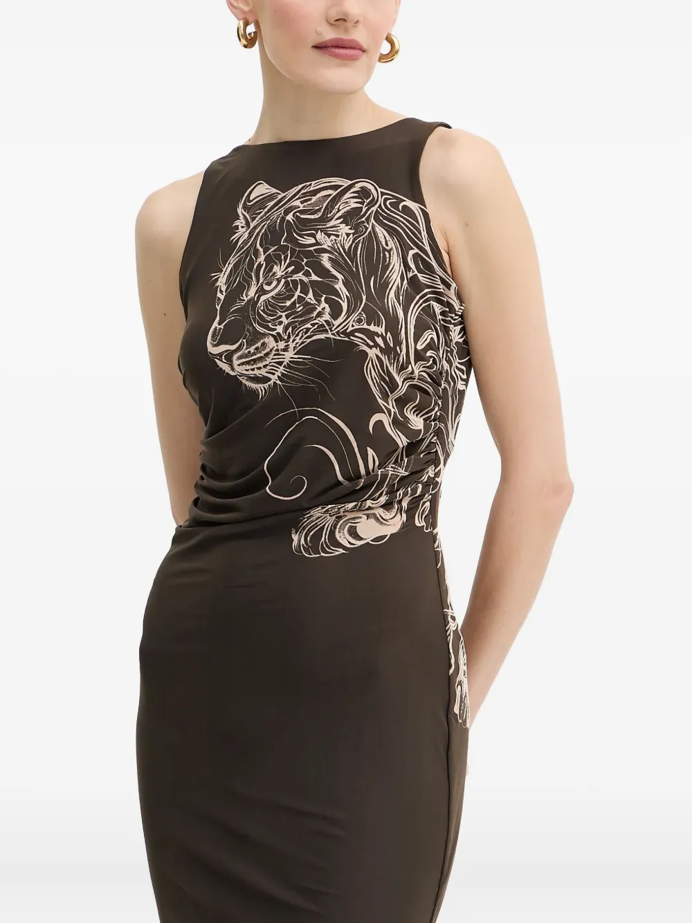 Guess Usa Panther-print Side-split Maxi Dress In Brown