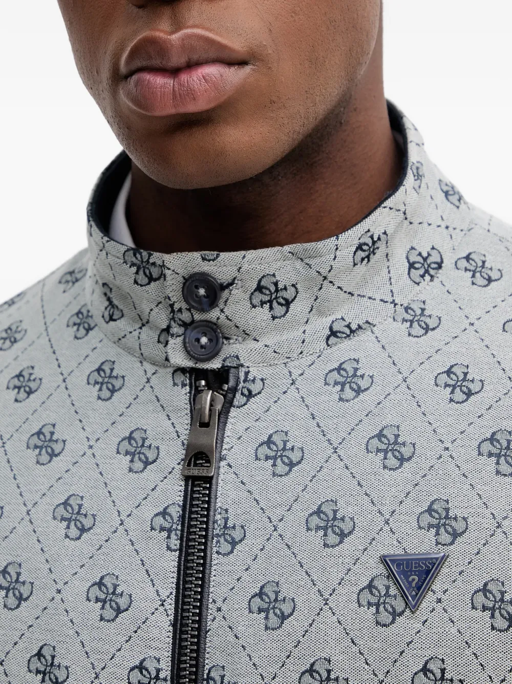 Guess Usa Jacquard 4g Patterned Zip Jacket In Gray