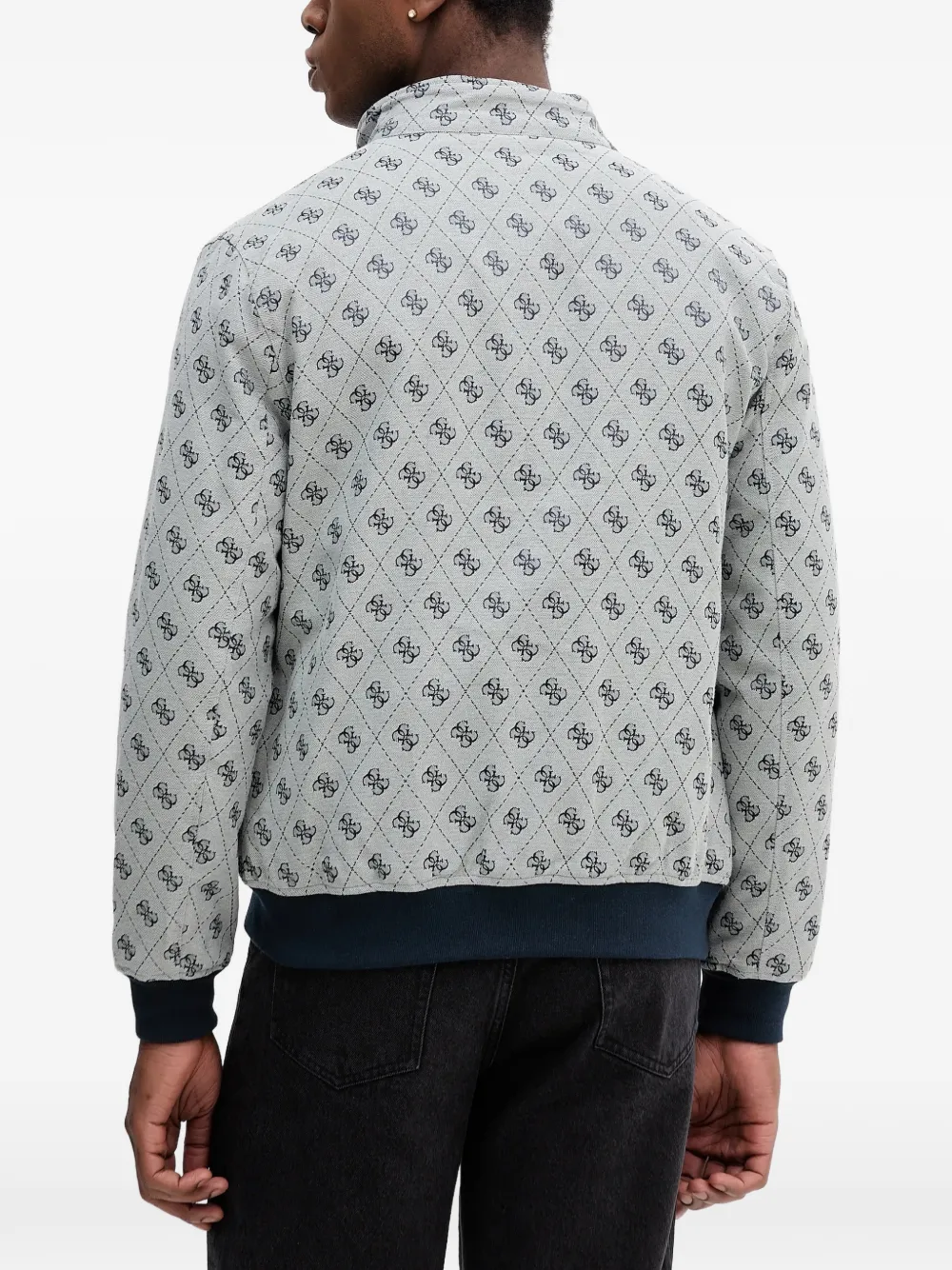 Guess Usa Jacquard 4g Patterned Zip Jacket In Gray