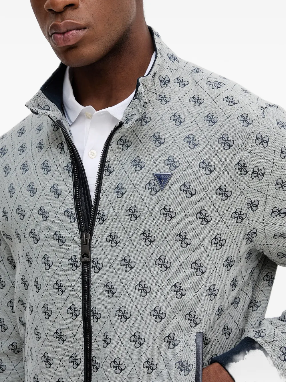 Guess Usa Jacquard 4g Patterned Zip Jacket In Gray