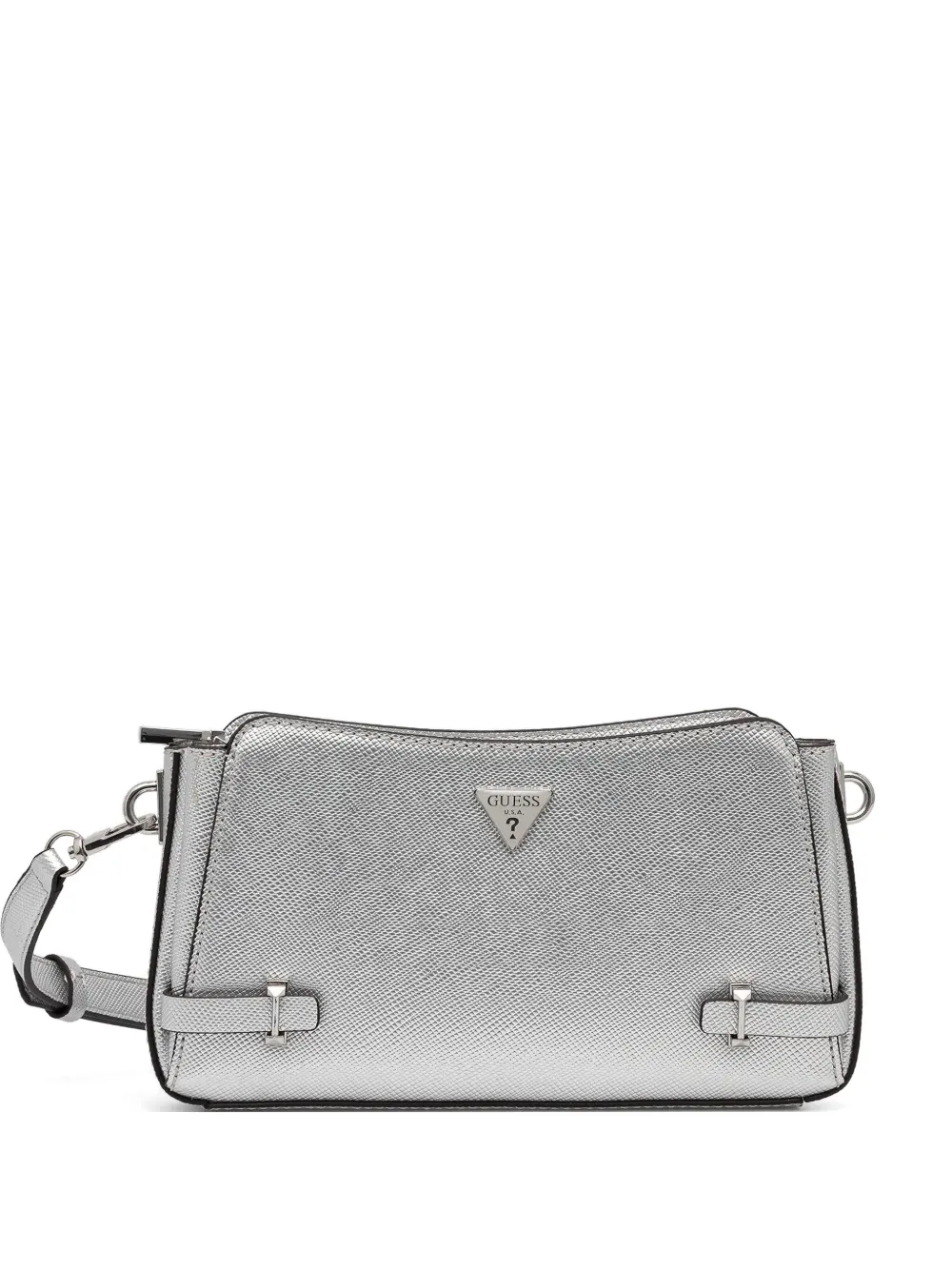 Guess Usa Metallic-finish Satchel Bag In Silver