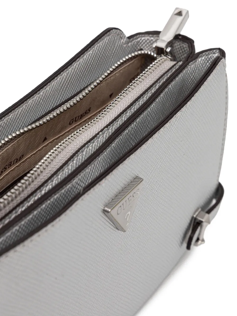 Guess Usa Metallic-finish Satchel Bag In Silver