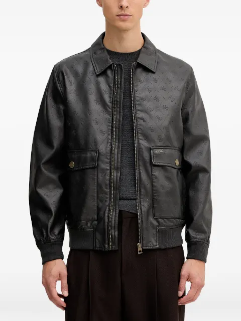 GUESS USA Monogram faux-leather bomber jacket