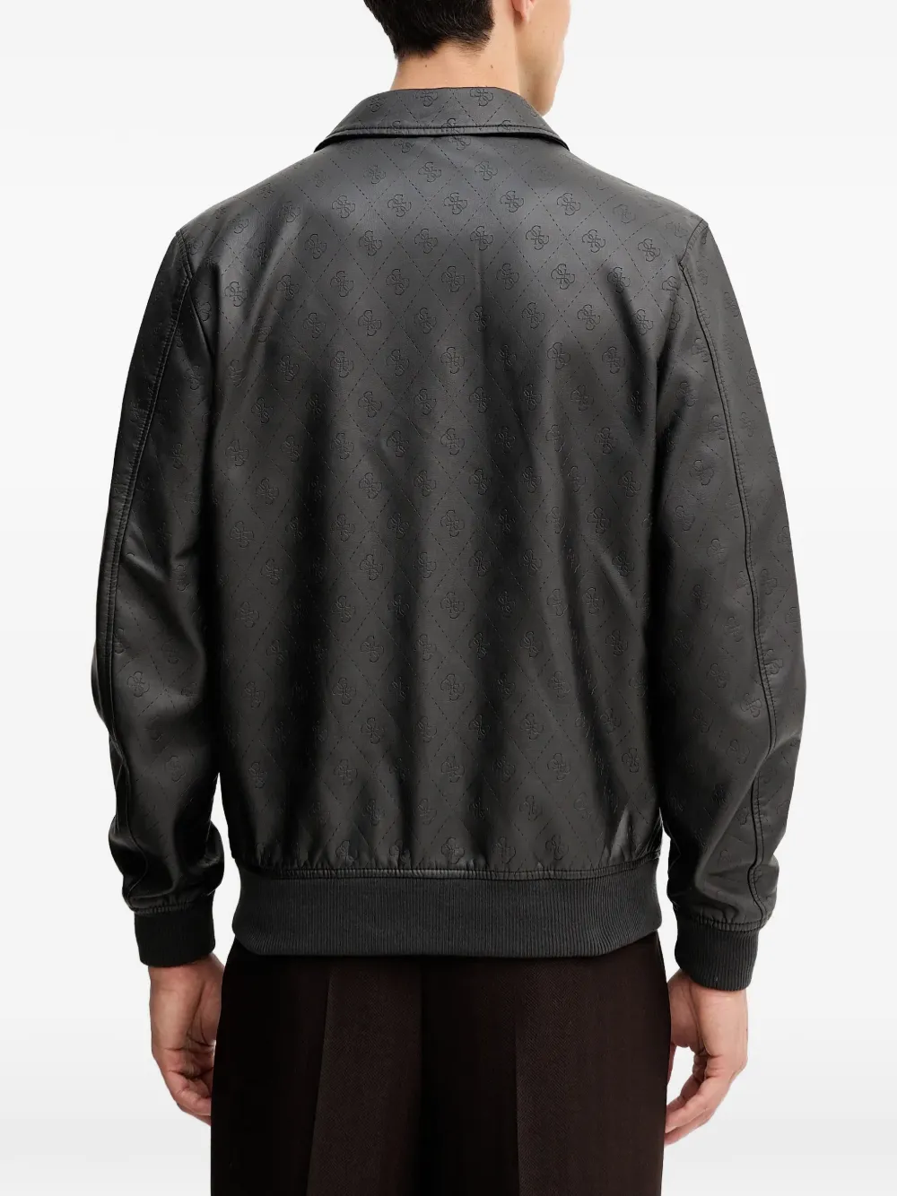  Guess Usa Monogram Faux-leather Bomber Jacket - Black 