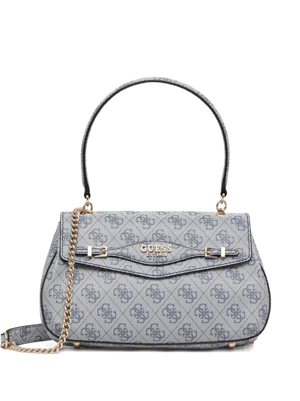 Guess Usa Monogram-pattern Chain Satchel Bag In Gray