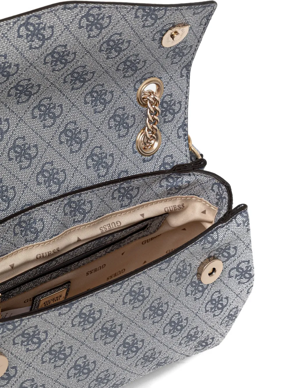 Guess Usa Monogram-pattern Chain Satchel Bag In Gray