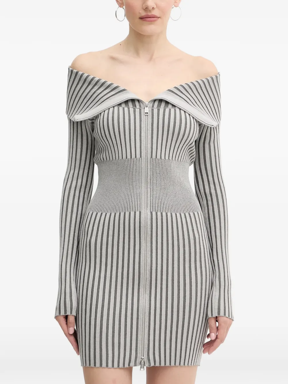 GUESS USA striped zip-fastening mini dress - Grigio
