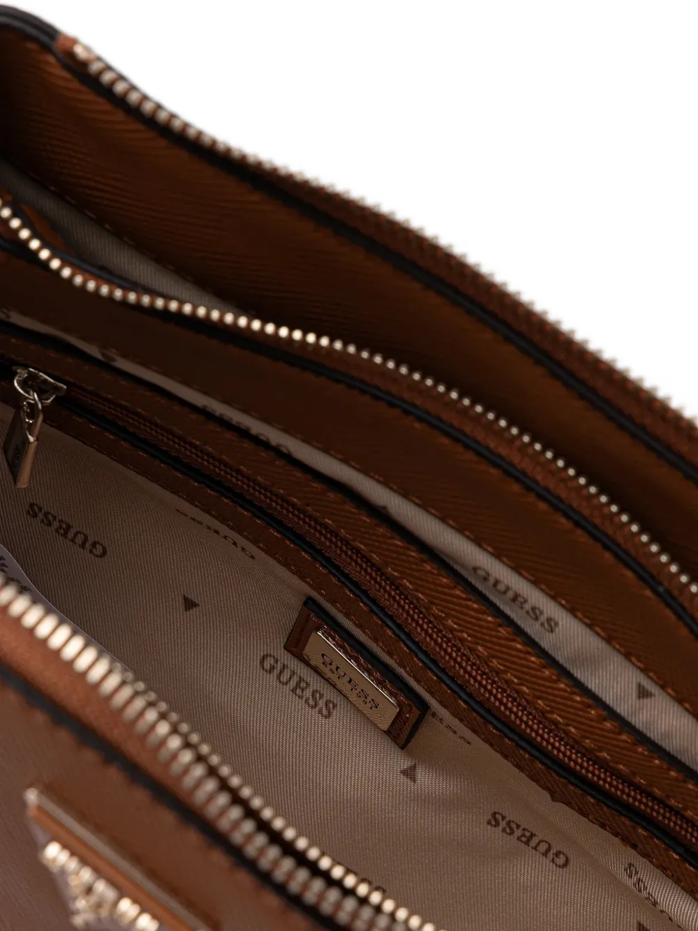 Guess Usa Triangle-logo Cross Body Bag In Brown