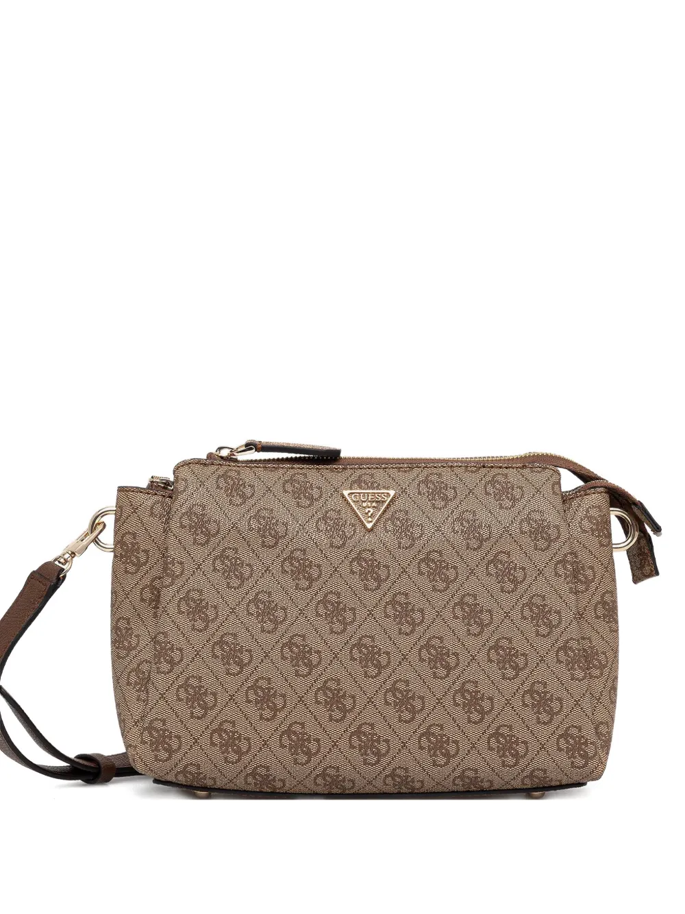 Guess Usa Zip Monogram Cross Body Bag In Brown