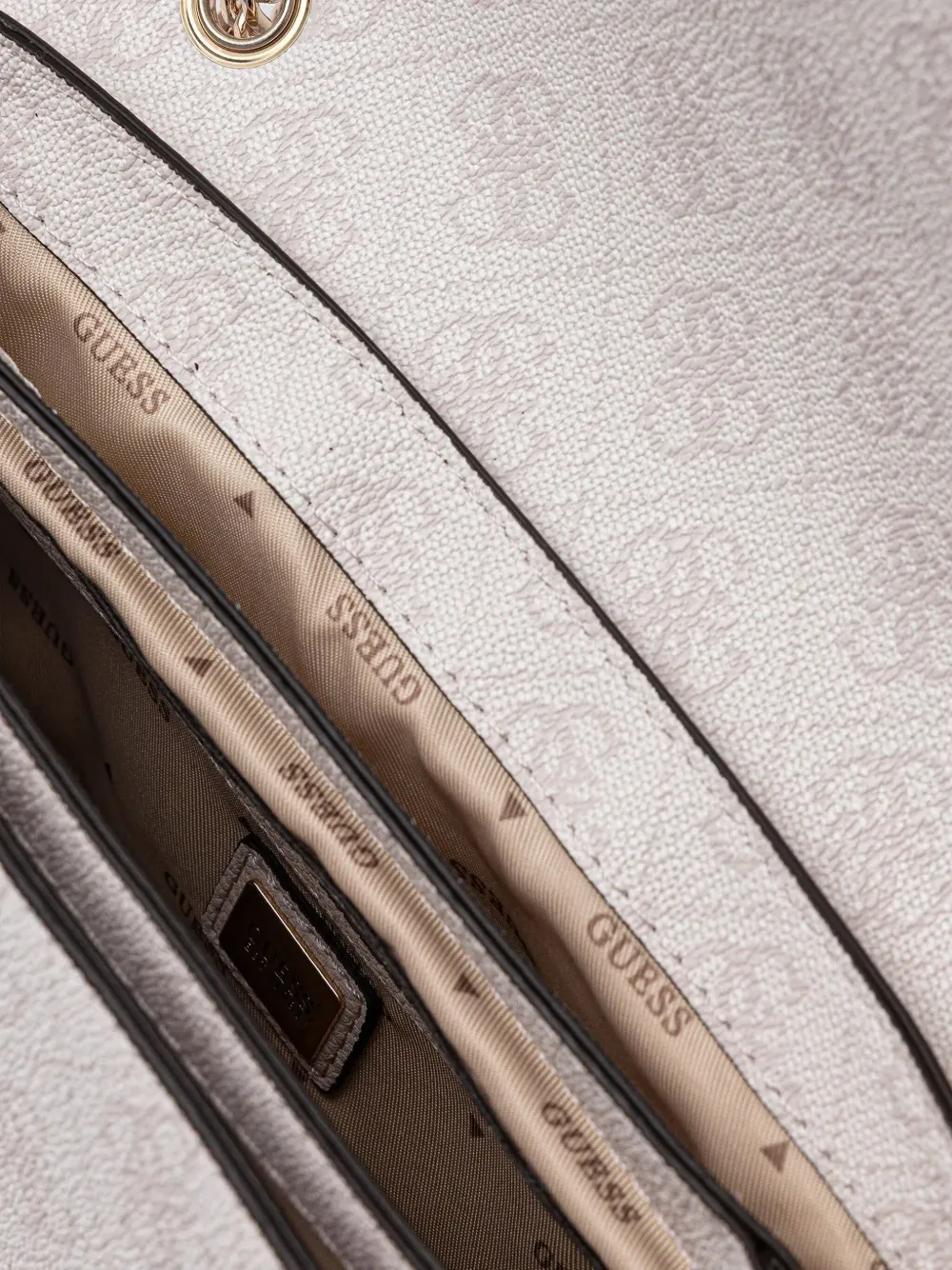 Guess Usa Logo-plaque Satchel Bag In Neutral