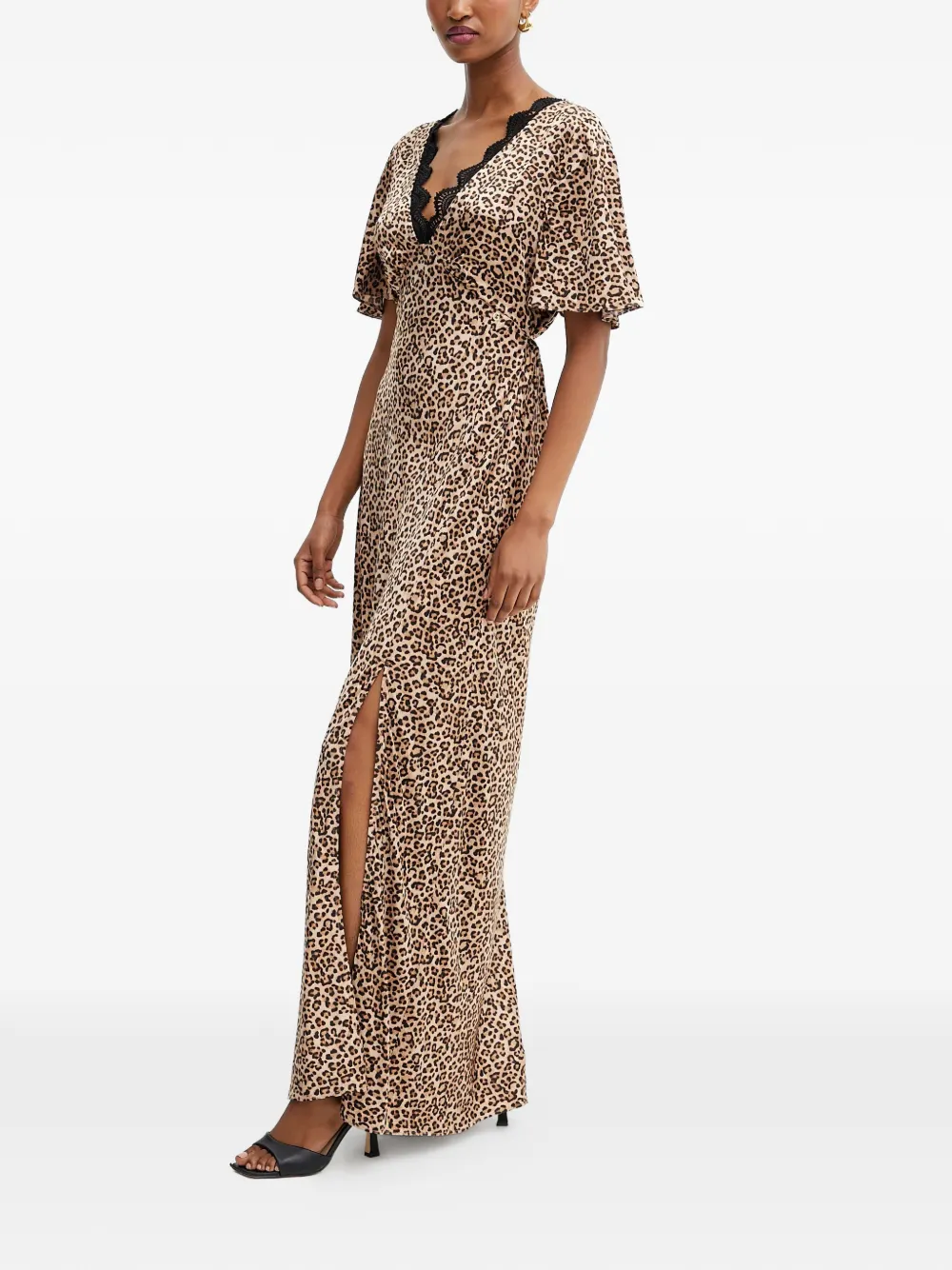 Guess Usa Lace-detail Animal-print Maxi Dress In Brown