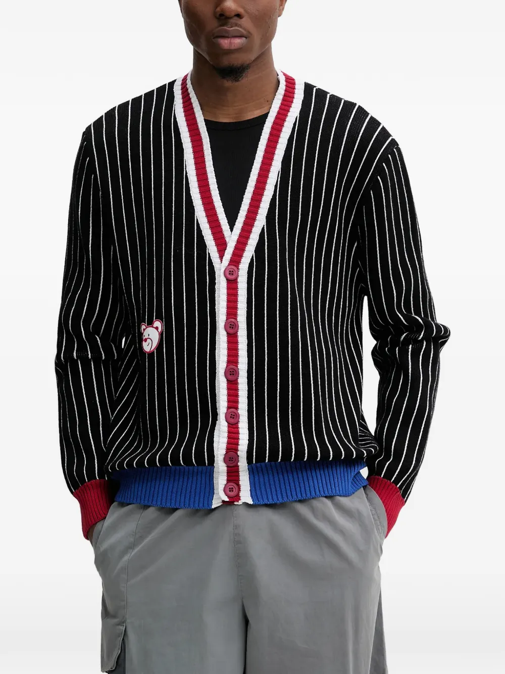 INBETWEENERS striped appliqué cardigan - Nero