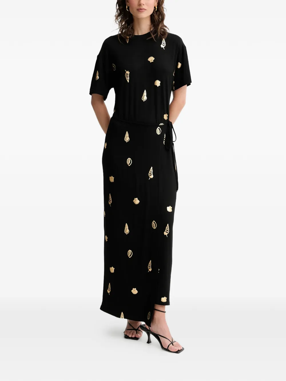 NEVER FULLY DRESSED seashell-print maxi dress - Nero