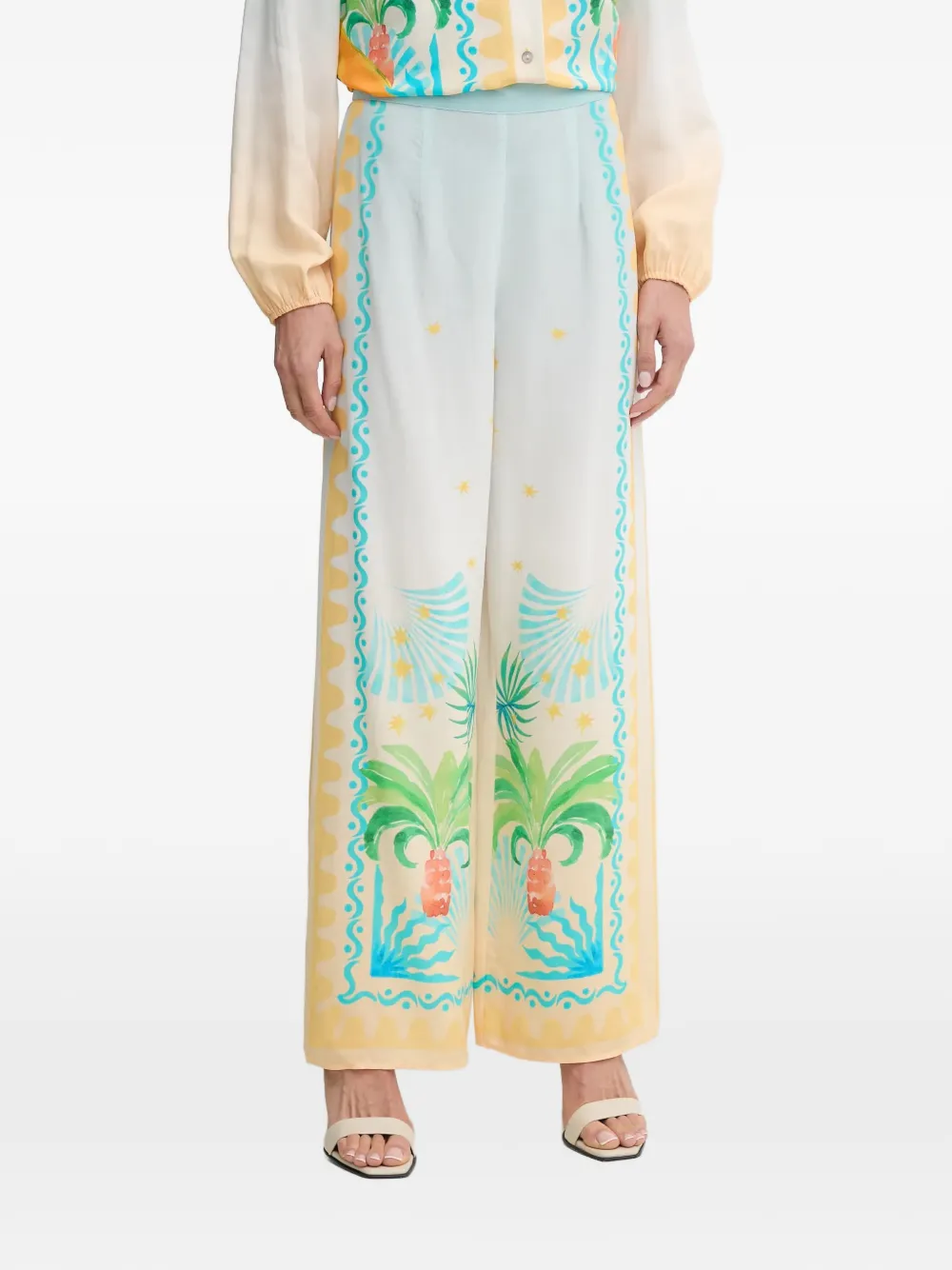 NEVER FULLY DRESSED graphic-printed palazzo trousers - Bianco