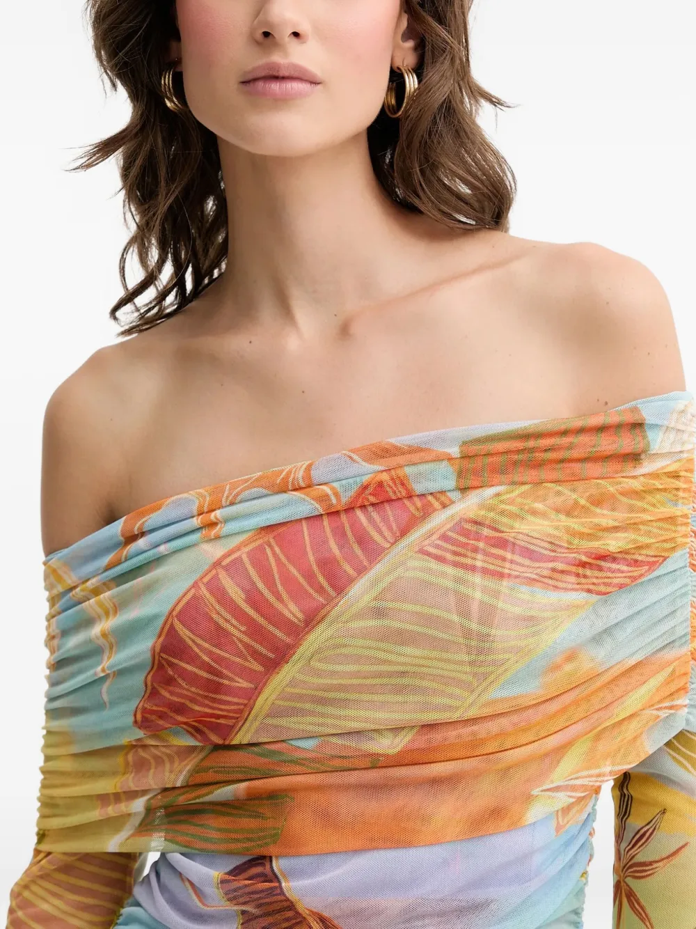 Never Fully Dressed Ruched Off-shoulder Maxi Dress In Multi