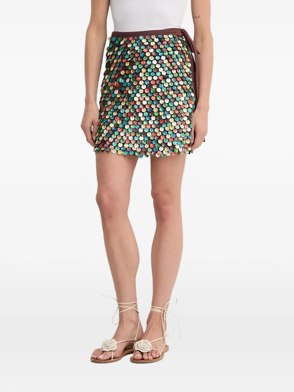 NEVER FULLY DRESSED sequin embellished short skirt - Marrone