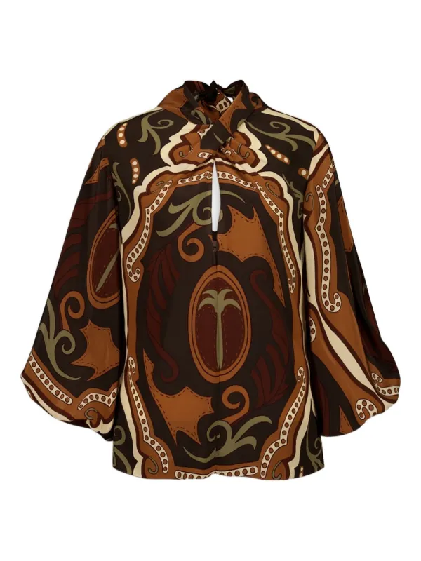 Johanna Ortiz Paisley-print High-neck Blouse in Brown