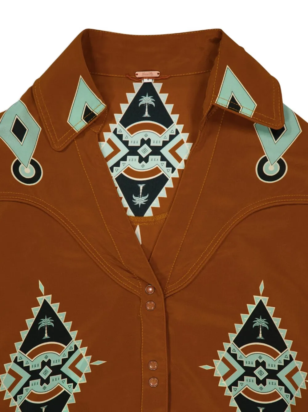 Johanna Ortiz Geometric-print V-neck Shirt In Brown