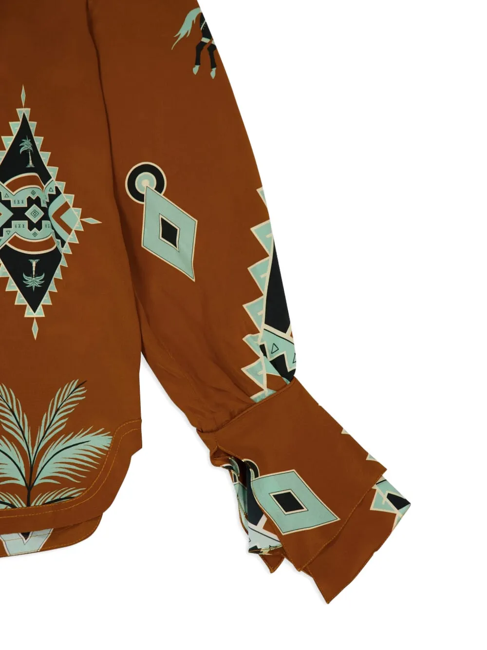 Johanna Ortiz Geometric-print V-neck Shirt In Brown
