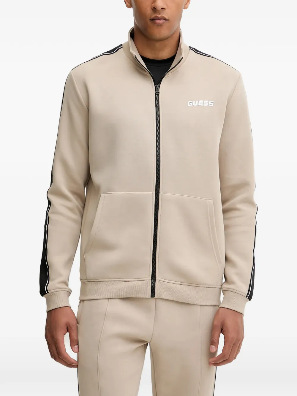 GUESS USA side-stripe zip-up sweatshirt | Neutrals | Image 1