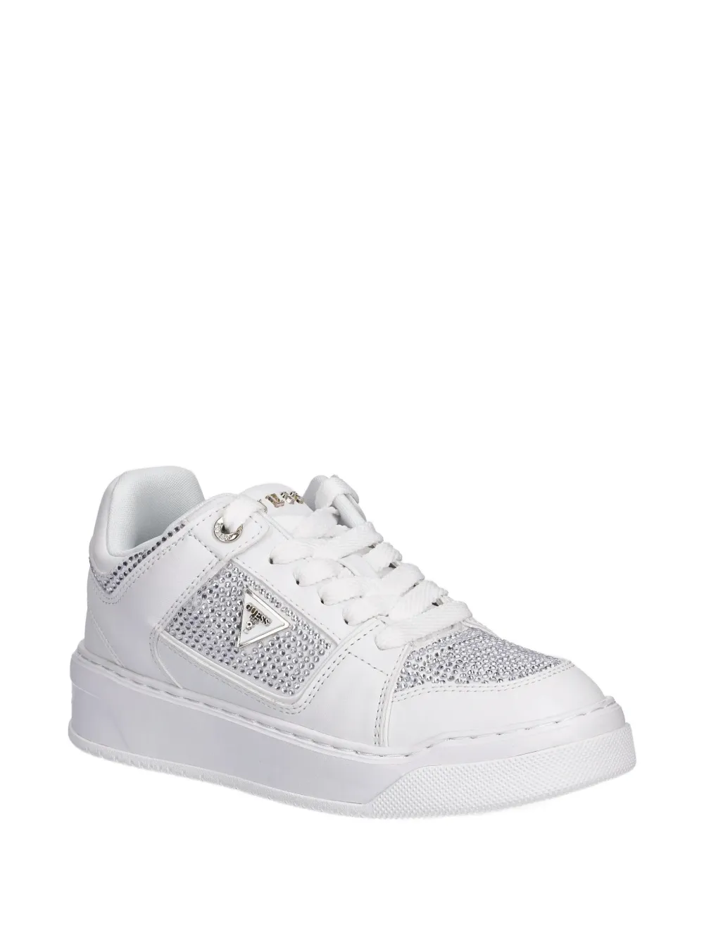 Guess Usa Embellished Lace-up Sneakers In White