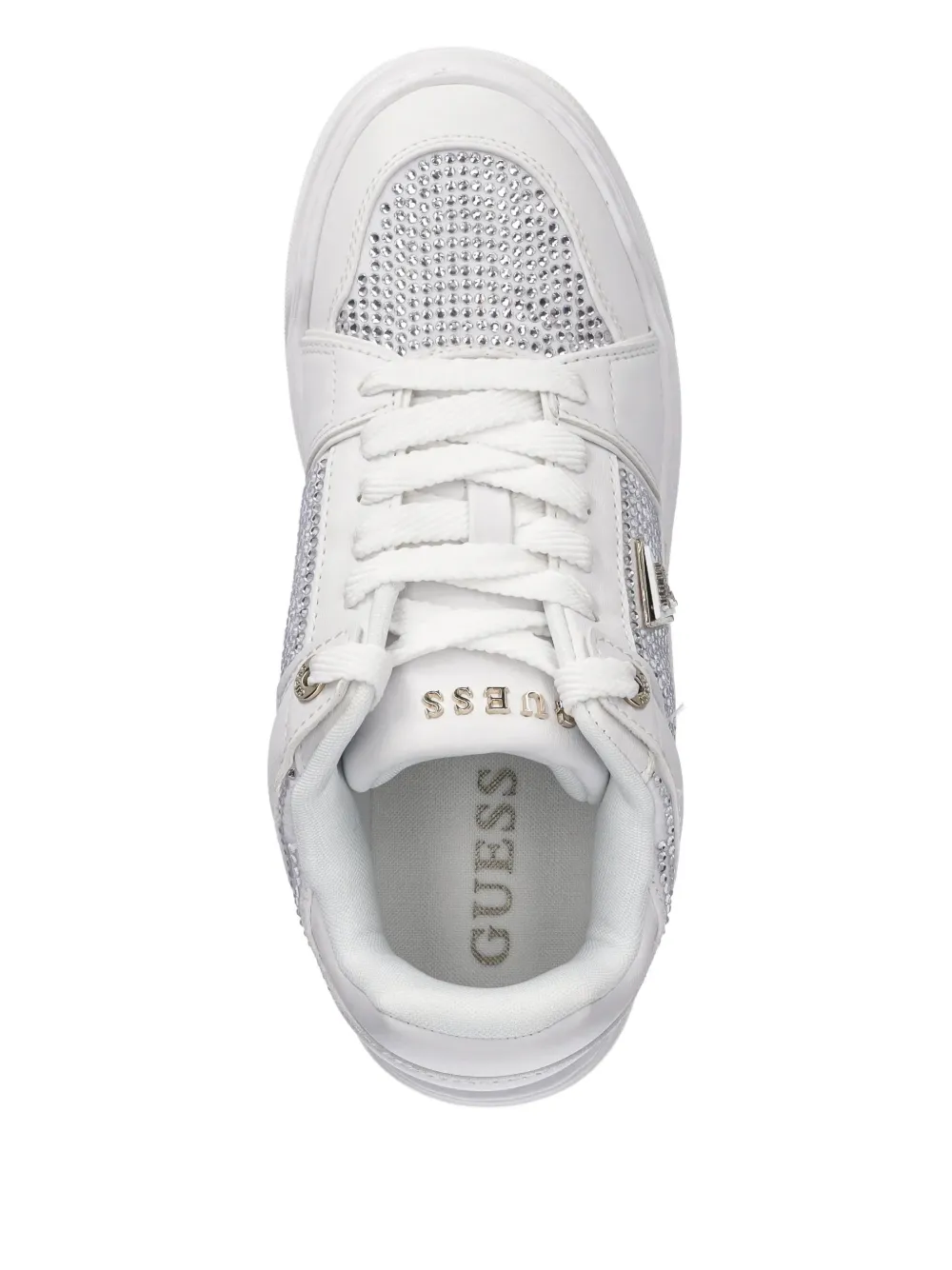 Guess Usa Embellished Lace-up Sneakers In White