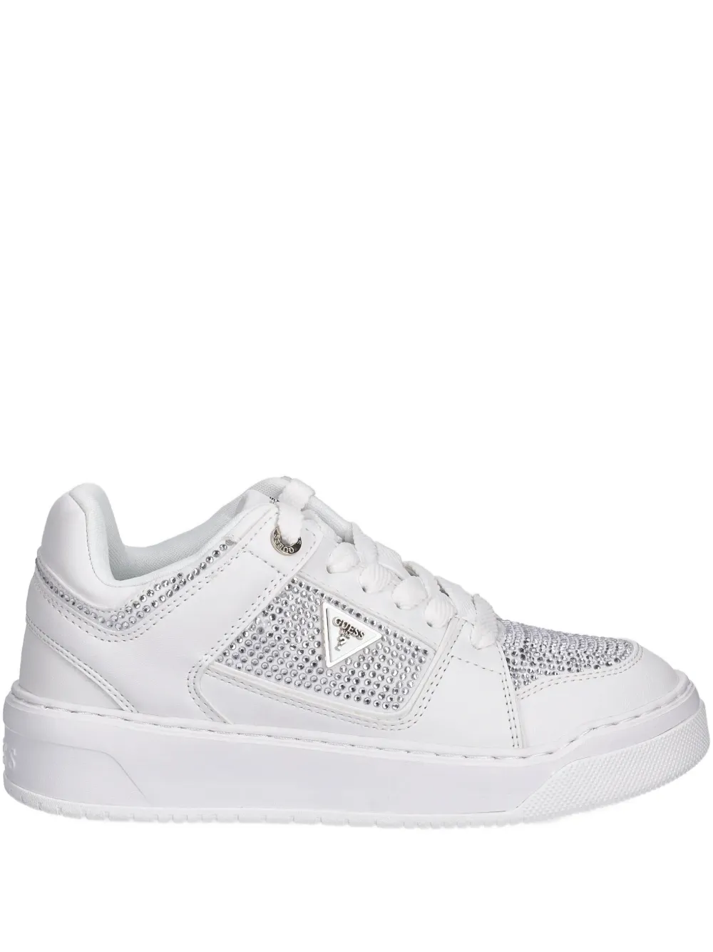Guess Usa Embellished Lace-up Sneakers In White