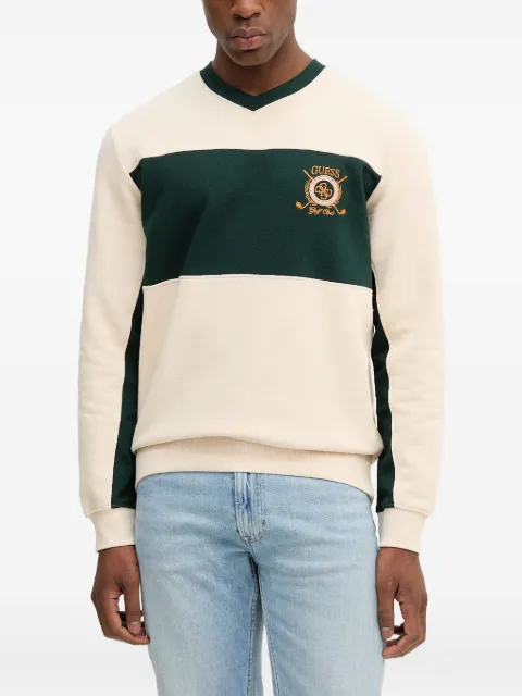 GUESS USA embroidered-logo V-neck sweatshirt