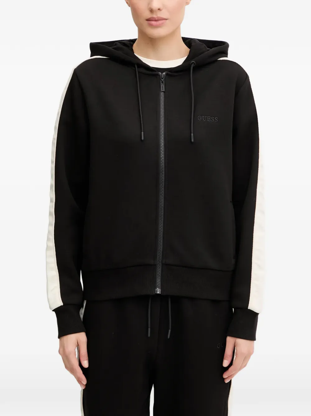 Guess Usa Stripe Zip Hoodie In Black