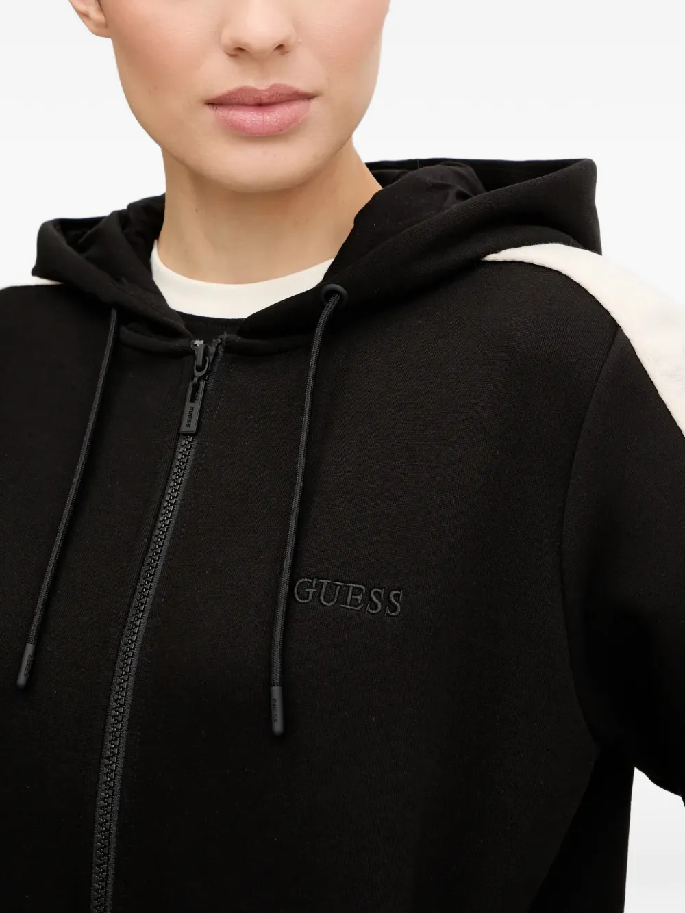 Guess Usa Stripe Zip Hoodie In Black