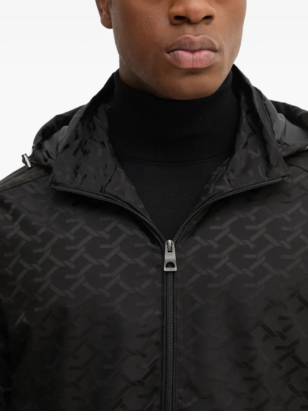 Guess Usa Monogram-pattern Hooded Jacket In Black