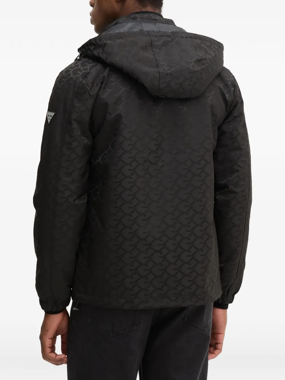Guess Usa Monogram-pattern Hooded Jacket In Black