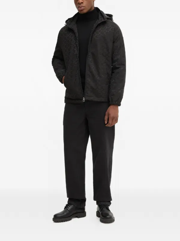 GUESS USA monogram-pattern Hooded Jacket | Black | FARFETCH GE