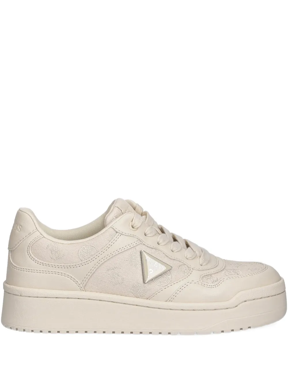 Guess Usa Logo-plaque Trainers In Neutral